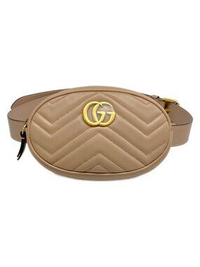 Gucci Waist Pouch GG Marmont Quilted Leather Belt Bag Pink Beige
